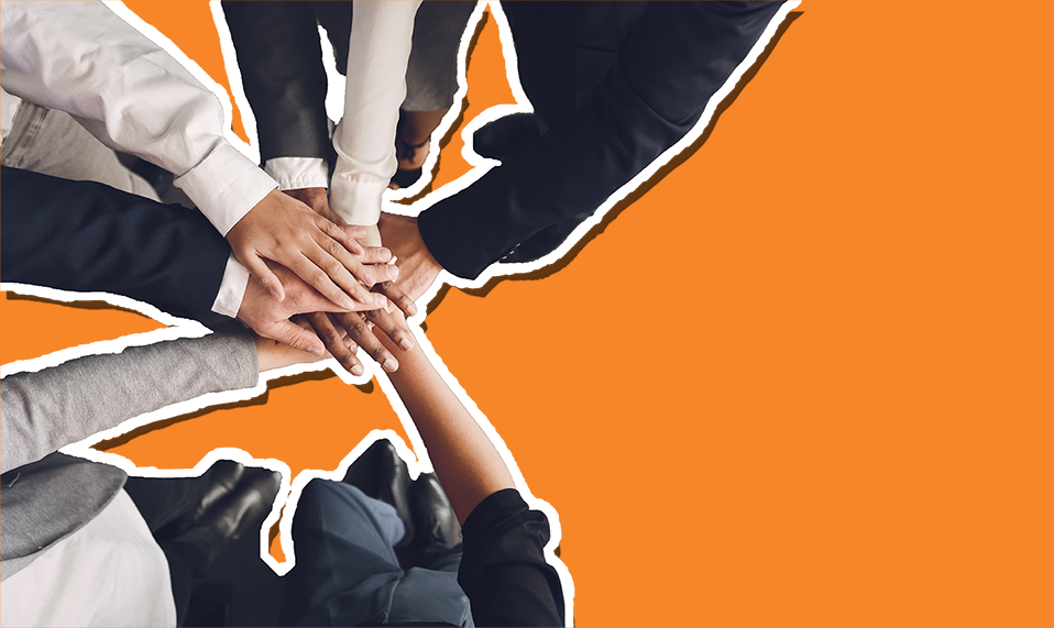 Team hands together (Segment B Orange)
